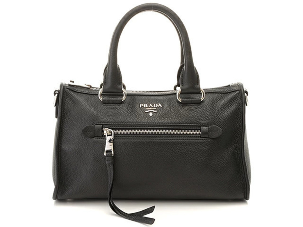 Prada 2way Shoulder Bag Vitello Phoenix Calfskin Embossed Black